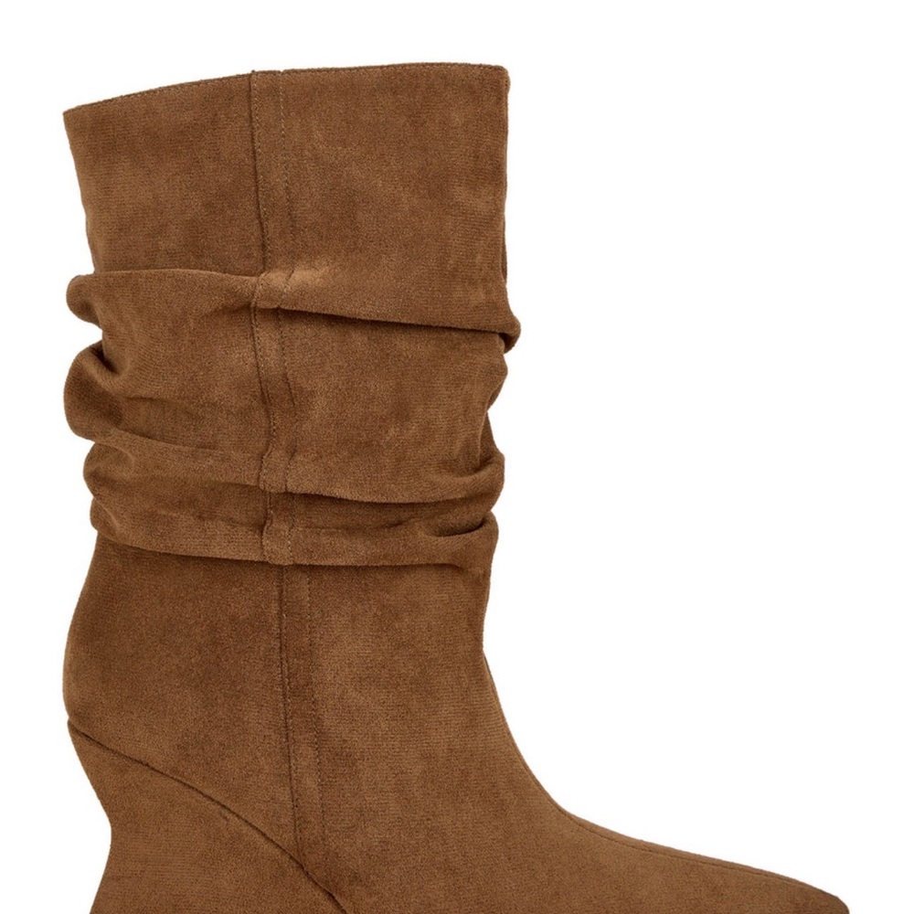 Azalea Wang Asaf Tan Slouch Wedge BootsSuede Pointed Toe Ankle Boot multiple Sz - Picture 2 of 7